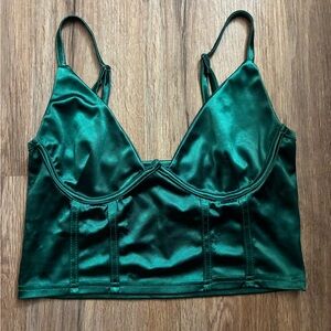 SHEIN Emerald Green Satin Longline Bralette